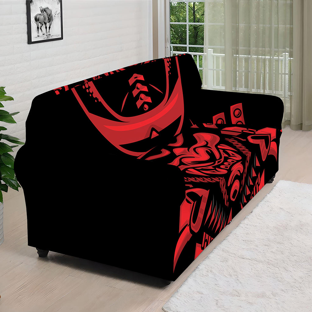 Red Samurai Mask Print Sofa Cover