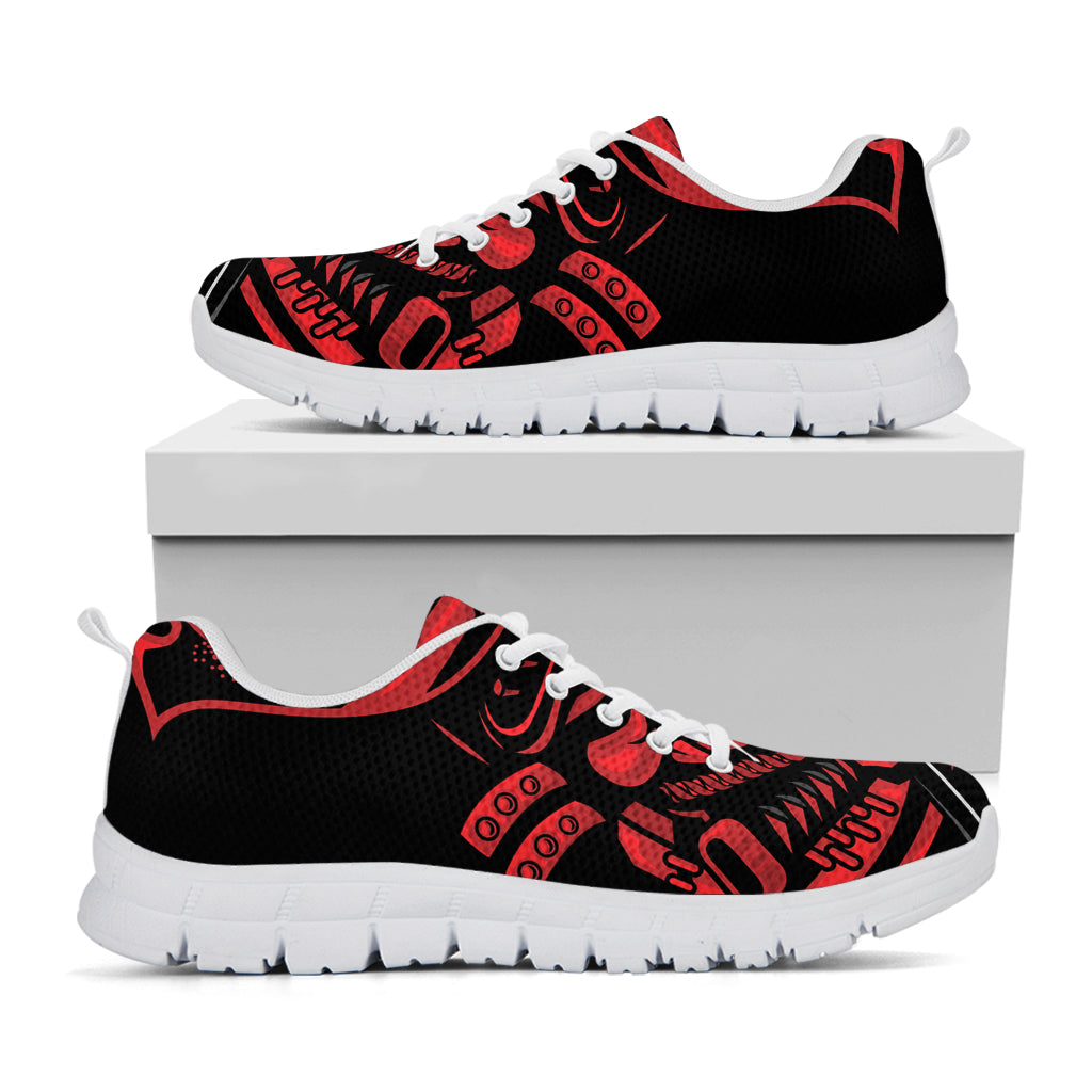 Red Samurai Mask Print White Sneakers