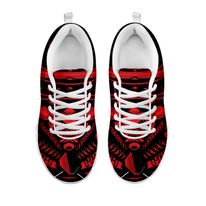Red Samurai Mask Print White Sneakers