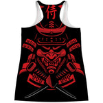 Red Samurai Mask Print Women's Racerback Tank Top