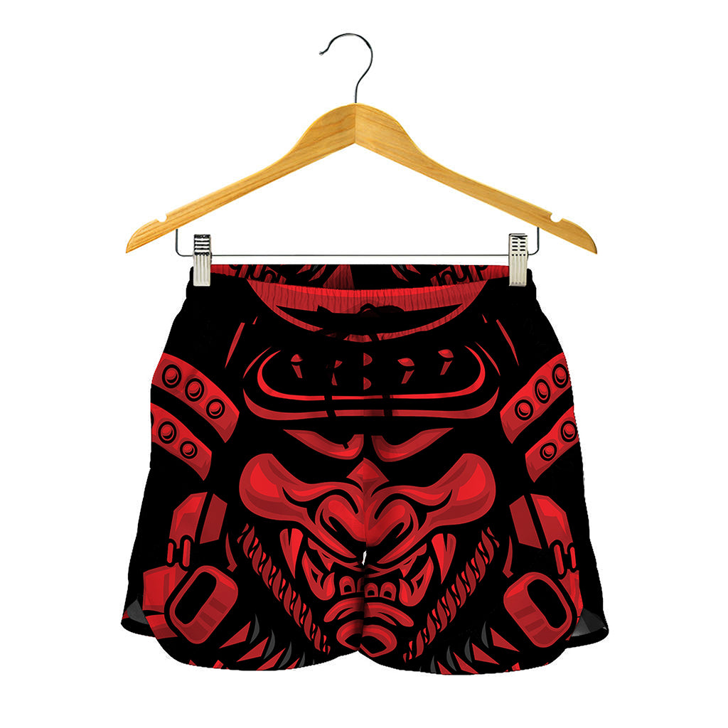 Red Samurai Mask Print Women's Shorts