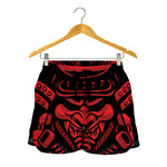 Red Samurai Mask Print Women's Shorts