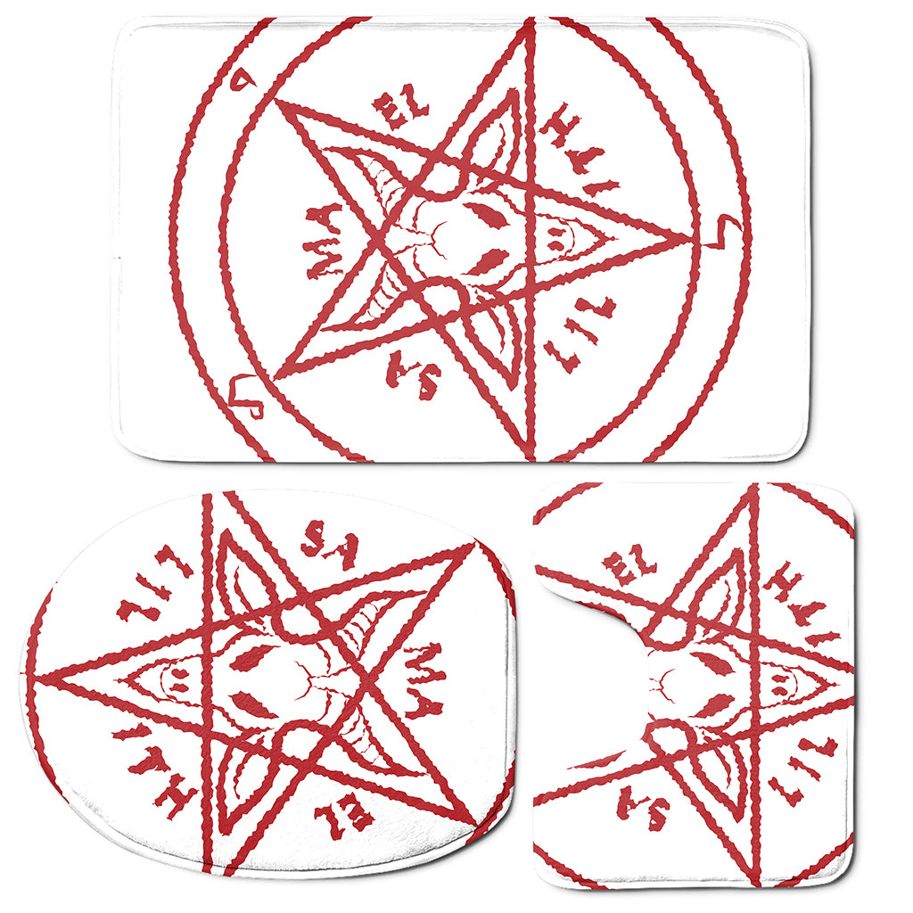 Red Satanic Pentagram Symbol Print 3 Piece Bath Mat Set
