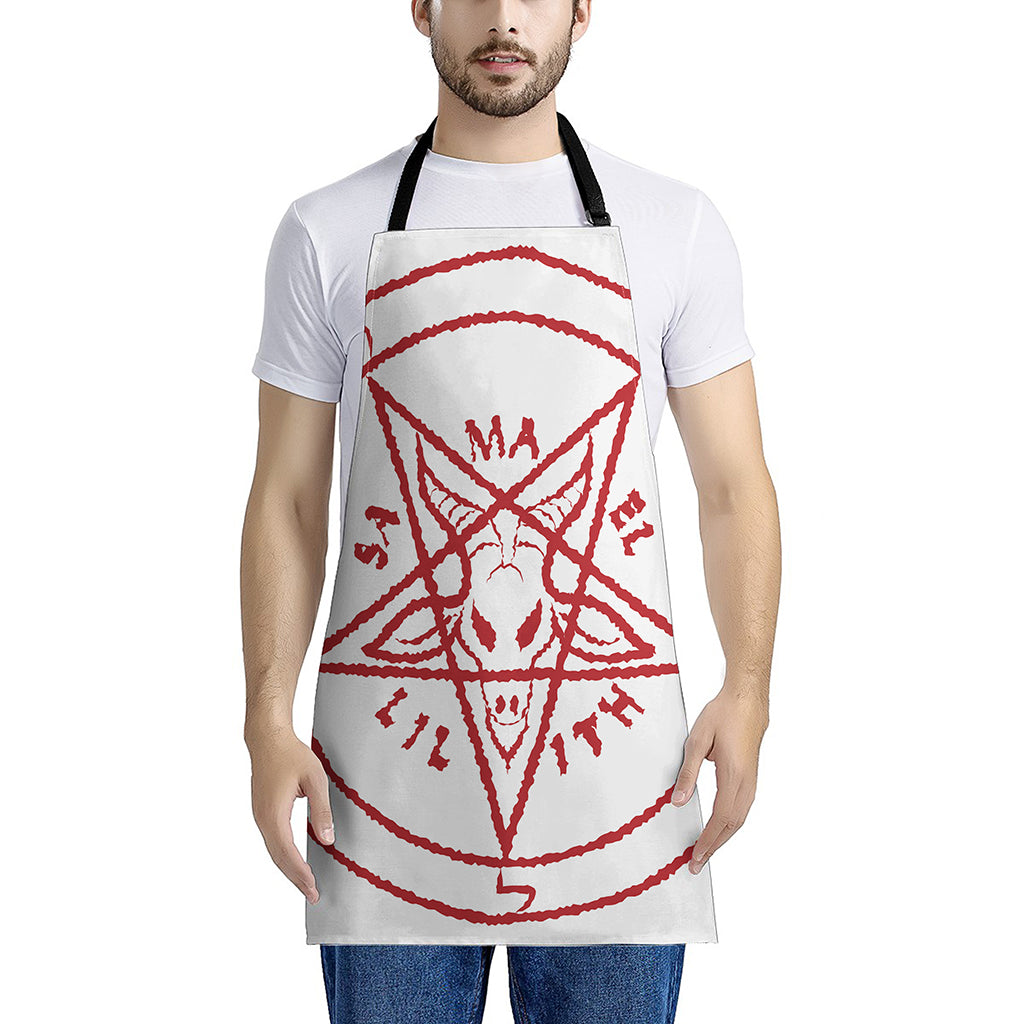 Red Satanic Pentagram Symbol Print Apron