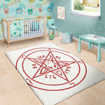 Red Satanic Pentagram Symbol Print Area Rug