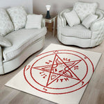 Red Satanic Pentagram Symbol Print Area Rug