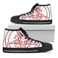 Red Satanic Pentagram Symbol Print Black High Top Sneakers