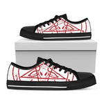 Red Satanic Pentagram Symbol Print Black Low Top Shoes 