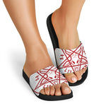 Red Satanic Pentagram Symbol Print Black Slide Sandals