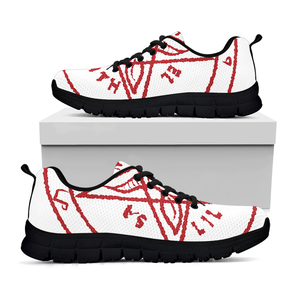 Red Satanic Pentagram Symbol Print Black Sneakers