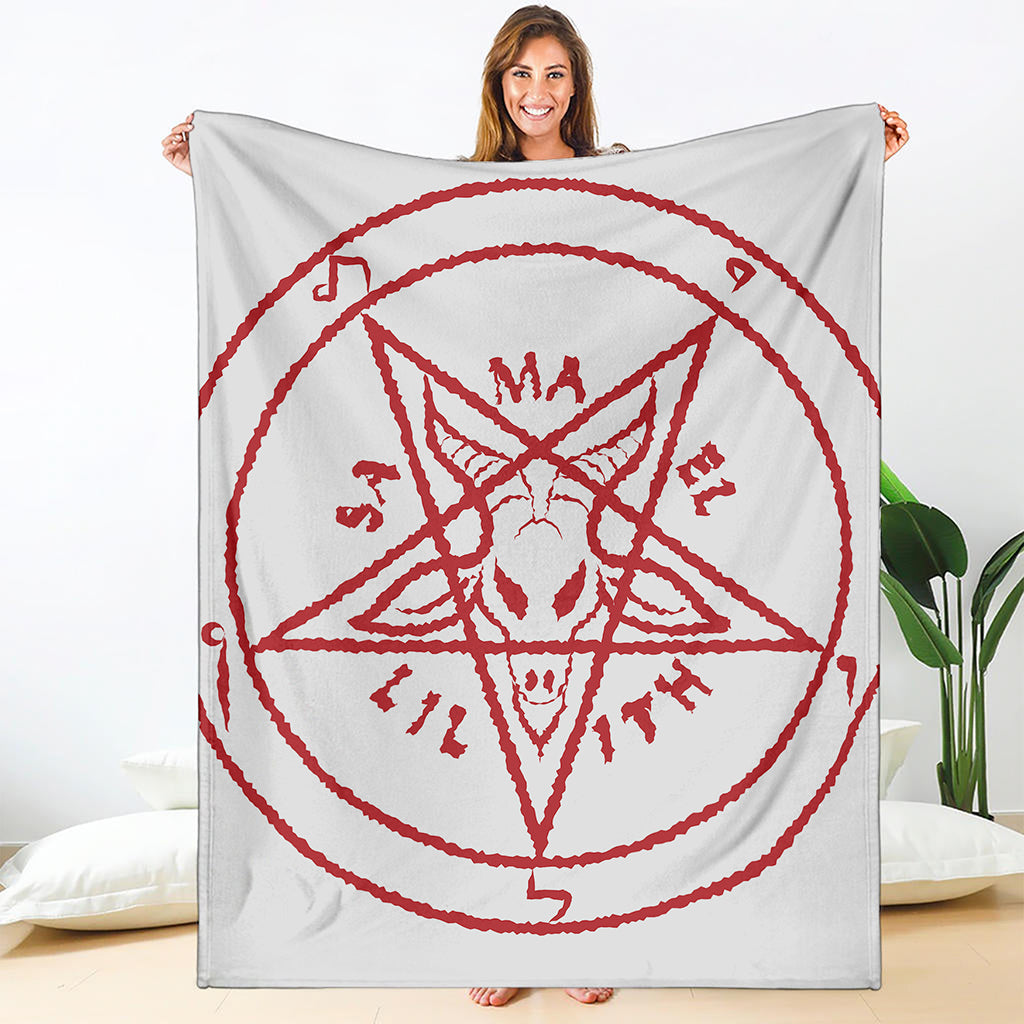Red Satanic Pentagram Symbol Print Blanket