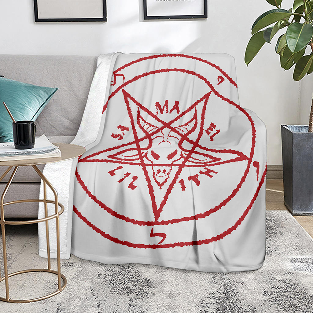 Red Satanic Pentagram Symbol Print Blanket