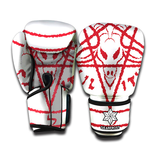 Red Satanic Pentagram Symbol Print Boxing Gloves