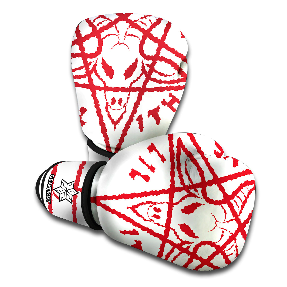 Red Satanic Pentagram Symbol Print Boxing Gloves