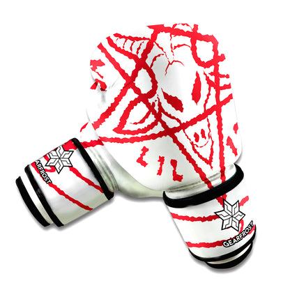 Red Satanic Pentagram Symbol Print Boxing Gloves