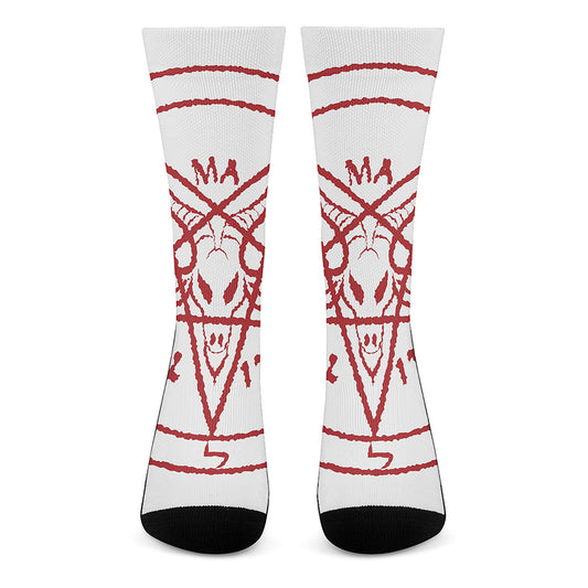 Red Satanic Pentagram Symbol Print Crew Socks