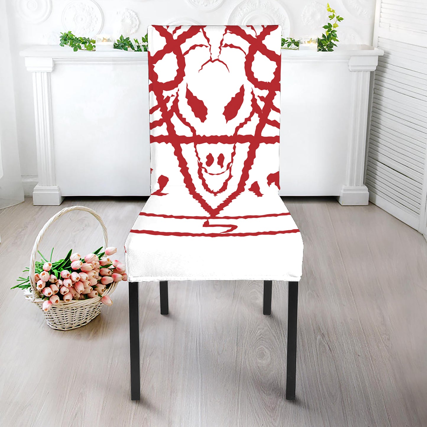 Red Satanic Pentagram Symbol Print Dining Chair Slipcover