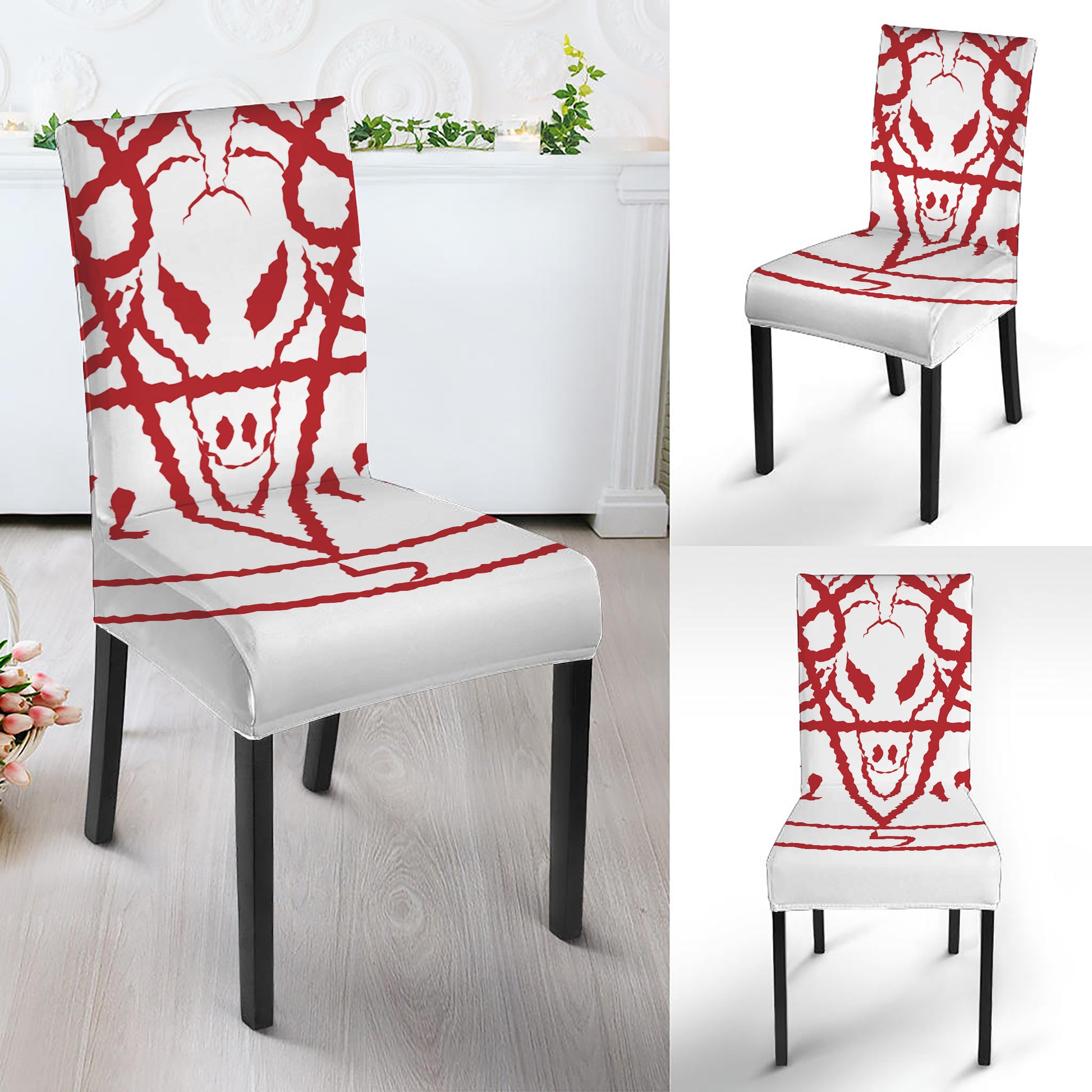 Red Satanic Pentagram Symbol Print Dining Chair Slipcover