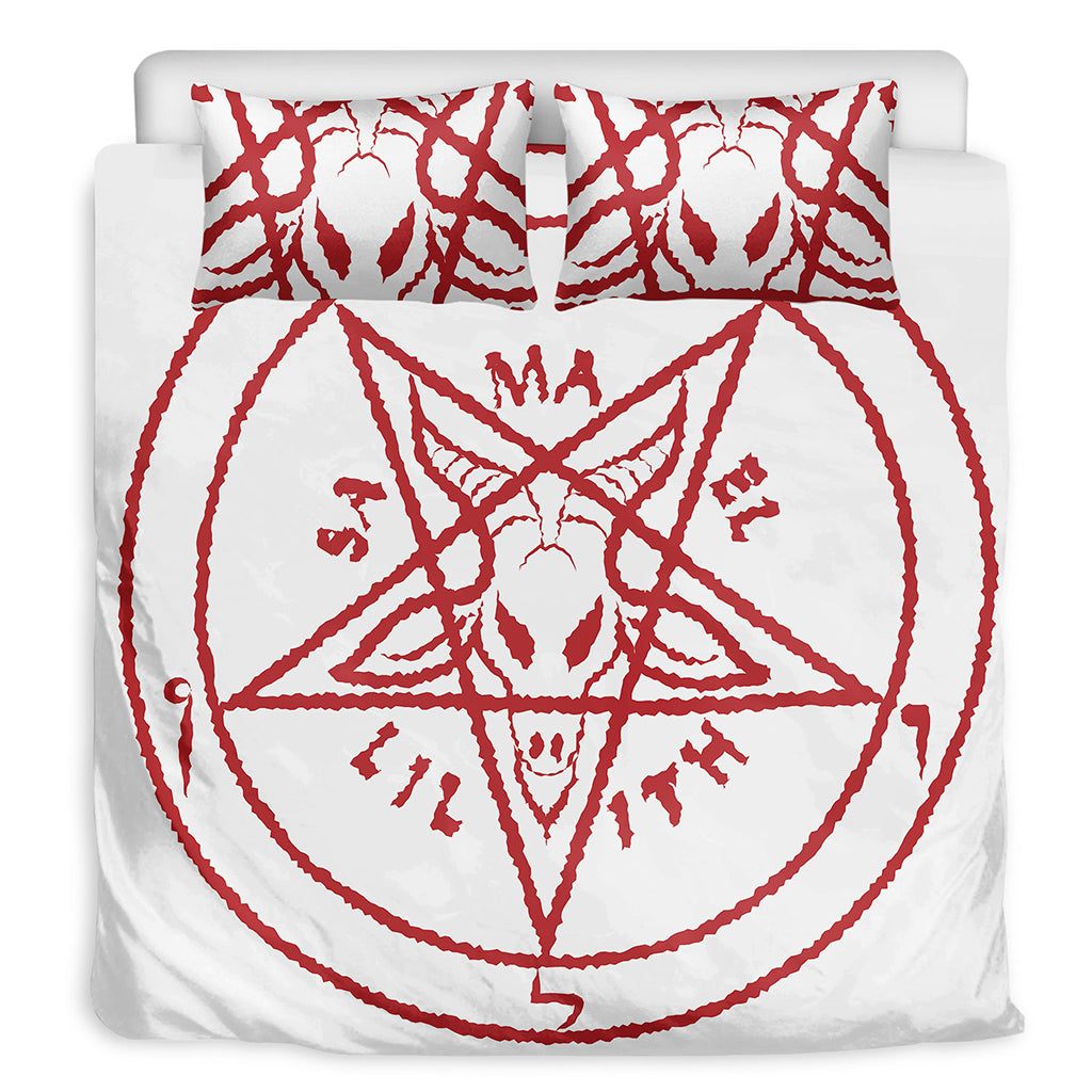 Red Satanic Pentagram Symbol Print Duvet Cover Bedding Set