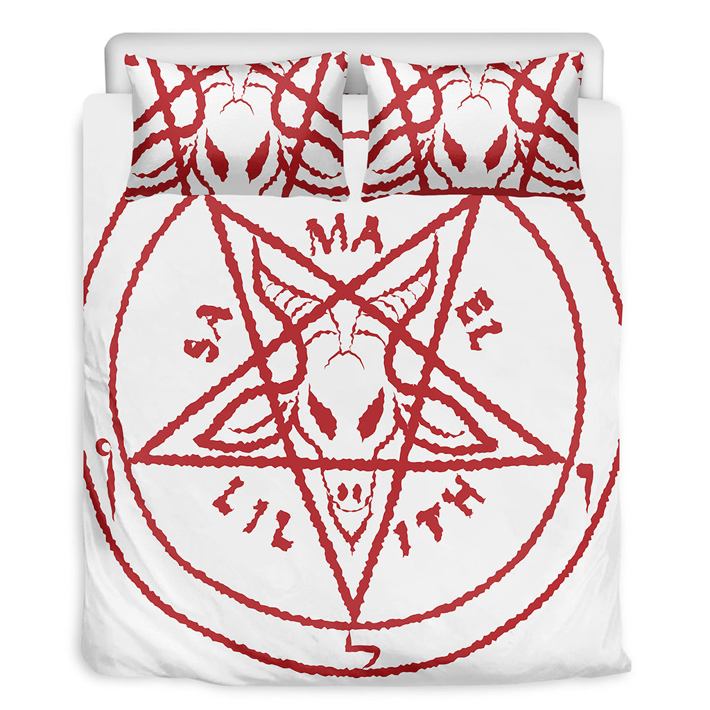 Red Satanic Pentagram Symbol Print Duvet Cover Bedding Set