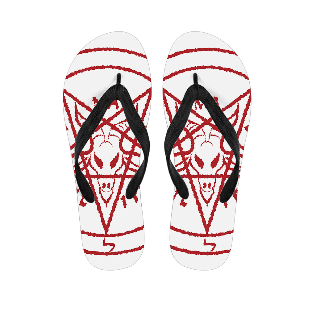 Red Satanic Pentagram Symbol Print Flip Flops