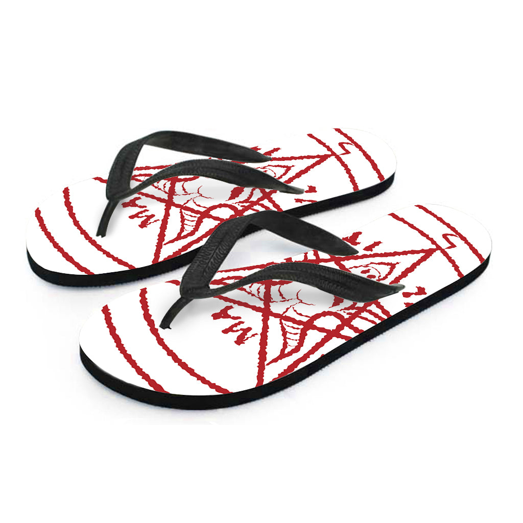Red Satanic Pentagram Symbol Print Flip Flops