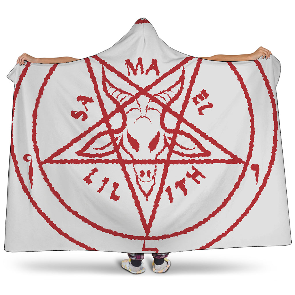 Red Satanic Pentagram Symbol Print Hooded Blanket