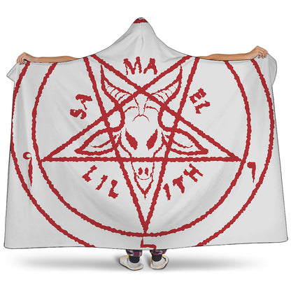 Red Satanic Pentagram Symbol Print Hooded Blanket