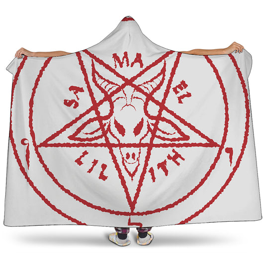 Red Satanic Pentagram Symbol Print Hooded Blanket