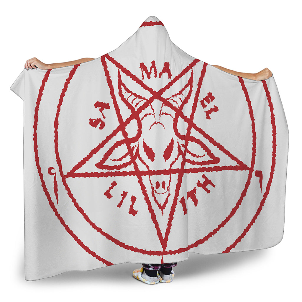Red Satanic Pentagram Symbol Print Hooded Blanket