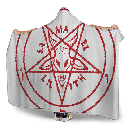 Red Satanic Pentagram Symbol Print Hooded Blanket