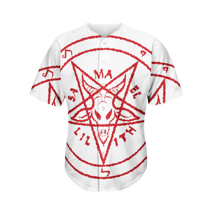 Red Satanic Pentagram Symbol Print Men's Baseball Jersey