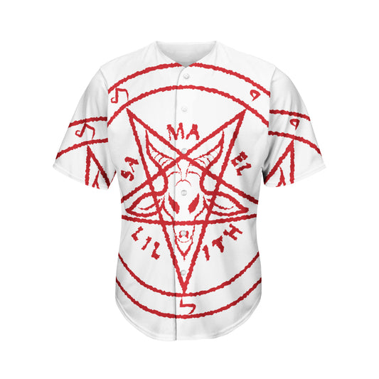 Red Satanic Pentagram Symbol Print Men's Baseball Jersey
