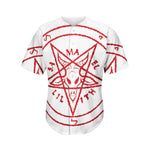 Red Satanic Pentagram Symbol Print Men's Baseball Jersey
