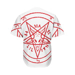 Red Satanic Pentagram Symbol Print Men's Baseball Jersey