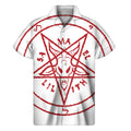 Red Satanic Pentagram Symbol Print Men's Short Sleeve Shirt