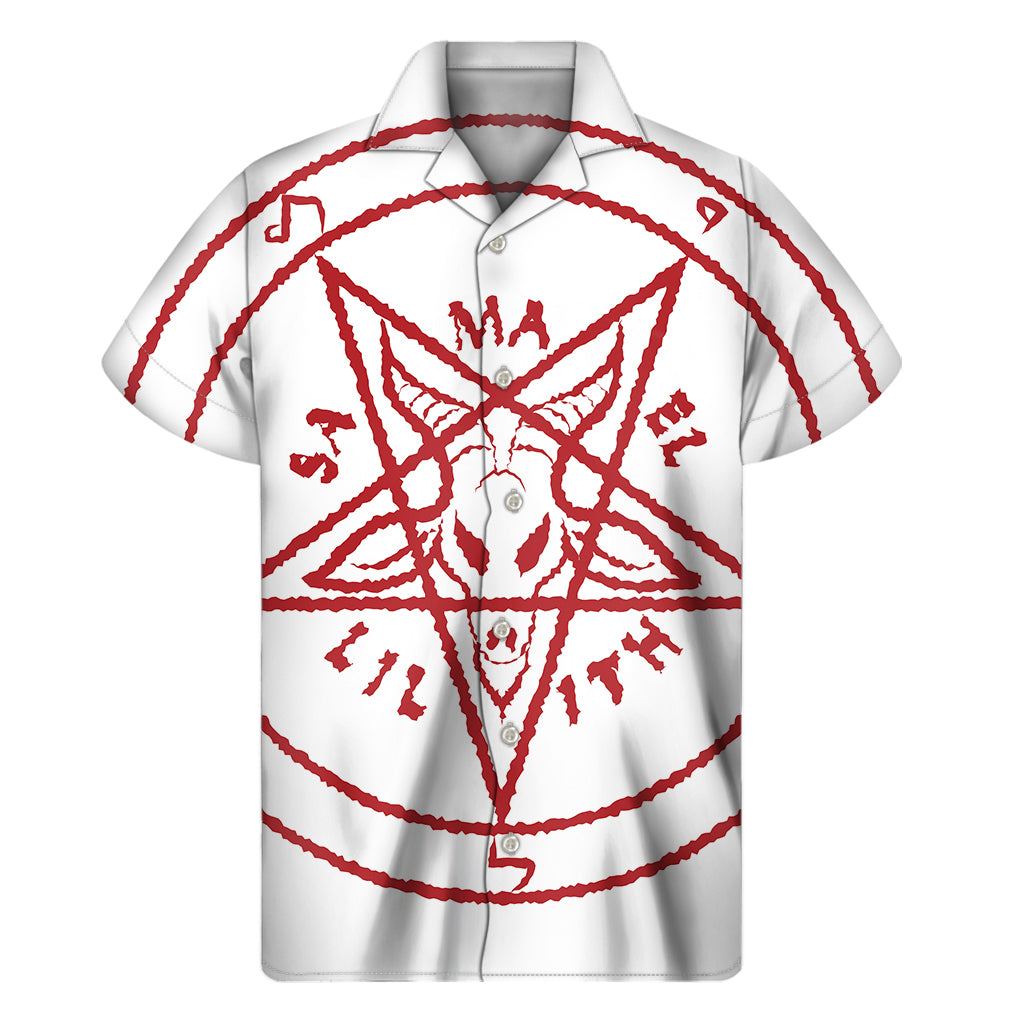 Red Satanic Pentagram Symbol Print Men's Short Sleeve Shirt