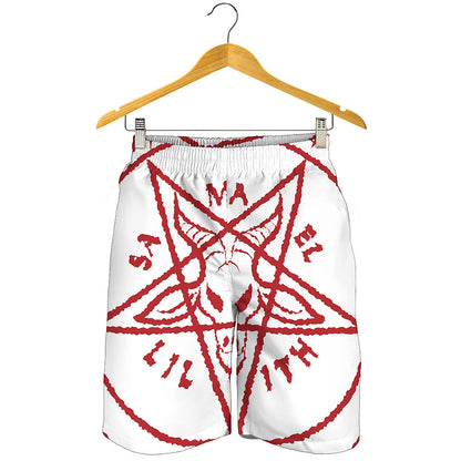 Red Satanic Pentagram Symbol Print Men's Shorts