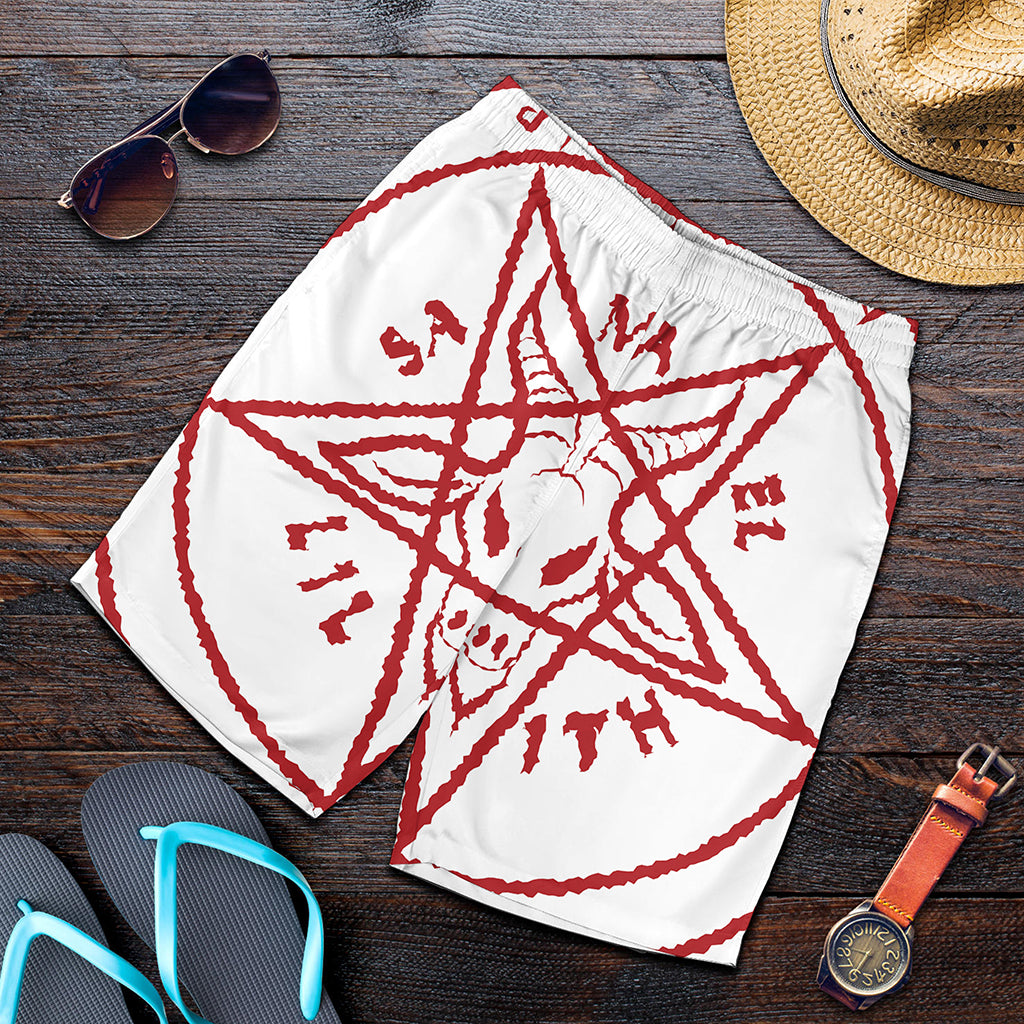 Red Satanic Pentagram Symbol Print Men's Shorts