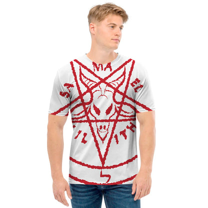 Red Satanic Pentagram Symbol Print Men's T-Shirt