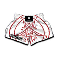 Red Satanic Pentagram Symbol Print Muay Thai Boxing Shorts