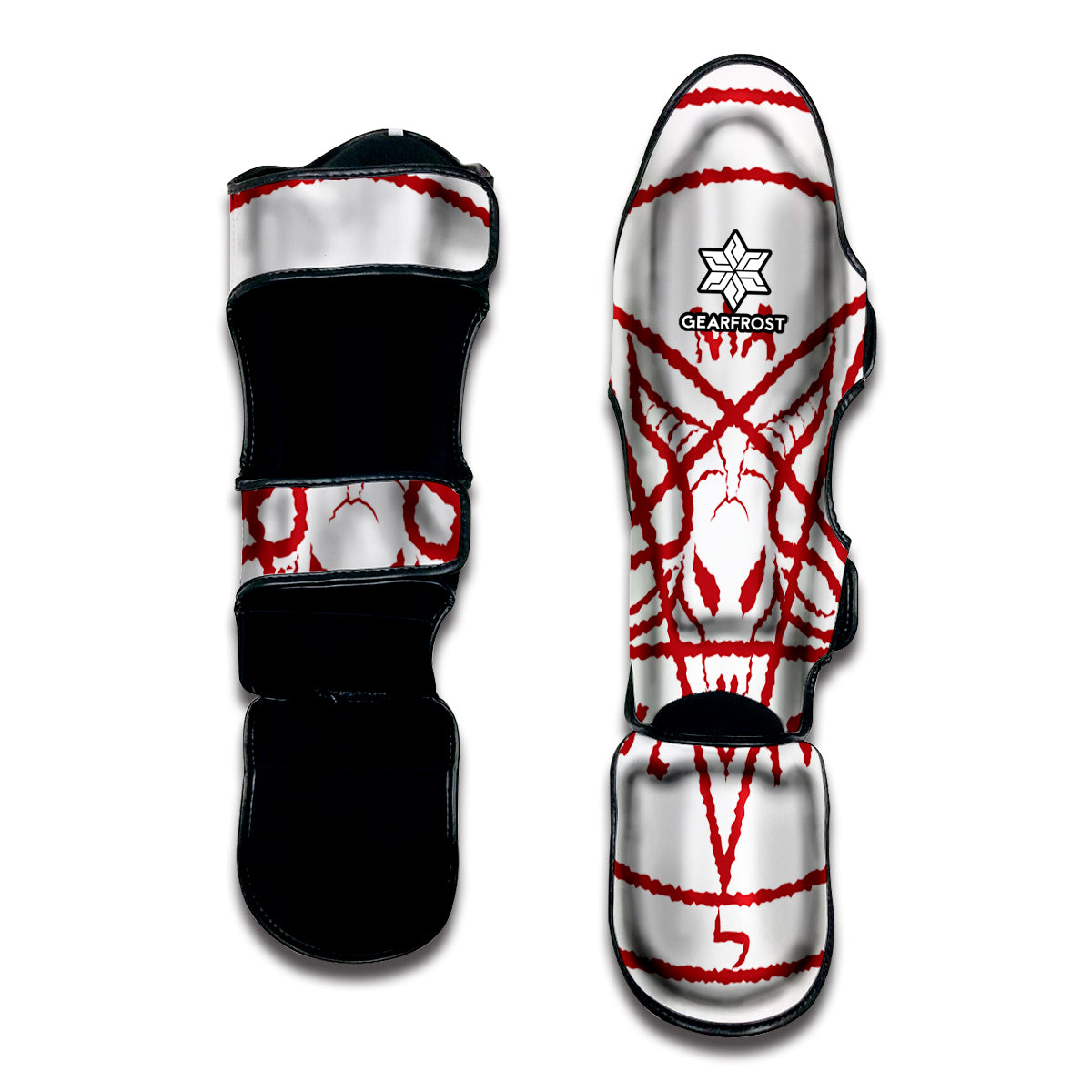 Red Satanic Pentagram Symbol Print Muay Thai Shin Guard