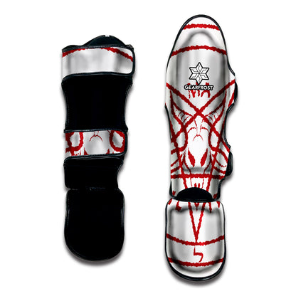 Red Satanic Pentagram Symbol Print Muay Thai Shin Guard