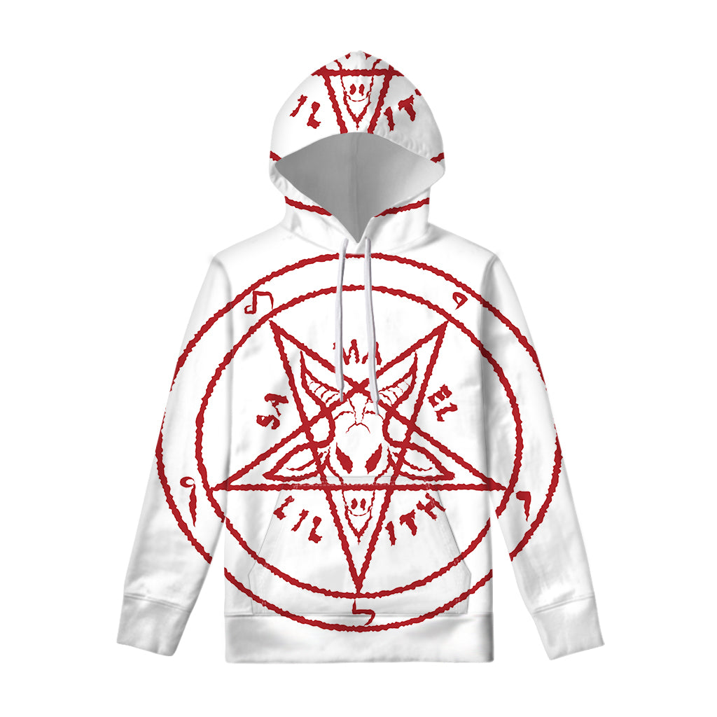 Red Satanic Pentagram Symbol Print Pullover Hoodie