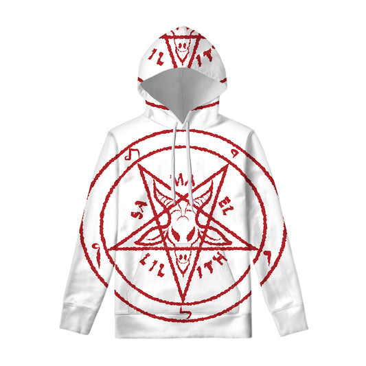 Red Satanic Pentagram Symbol Print Pullover Hoodie