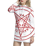 Red Satanic Pentagram Symbol Print Pullover Hoodie Dress
