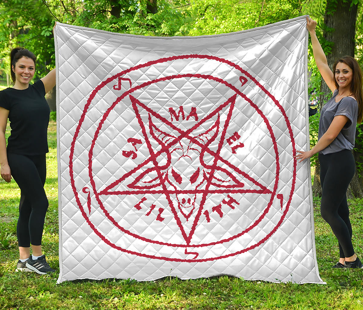 Red Satanic Pentagram Symbol Print Quilt