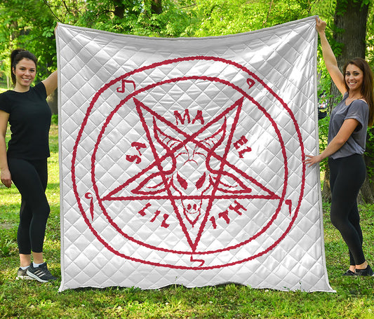 Red Satanic Pentagram Symbol Print Quilt