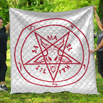Red Satanic Pentagram Symbol Print Quilt
