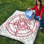 Red Satanic Pentagram Symbol Print Quilt